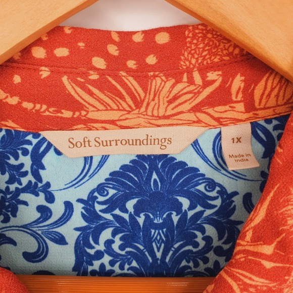 Soft Surroundings Hermosa Patchwork Floral Button Down Long Sleeve Blouse Sz 1X - Picture 10 of 11